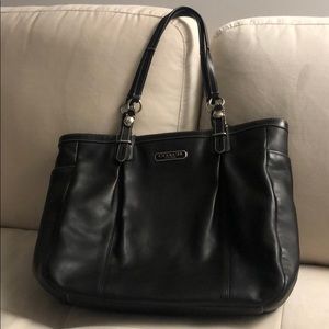 Coach black leather tote bag